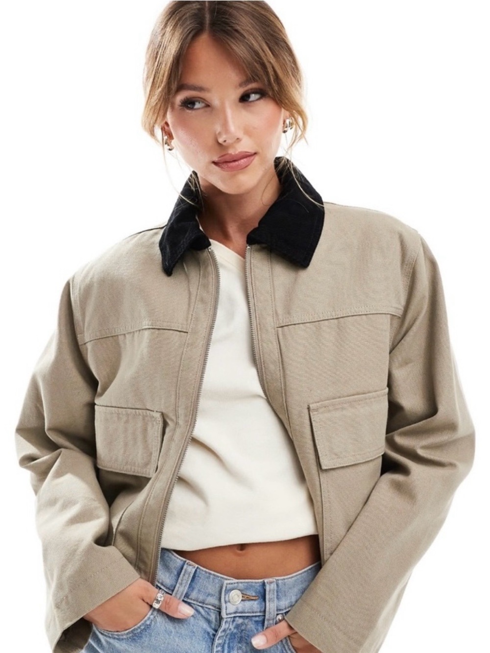 ASOS Utility Jacket with Black Corduroy Collar - Women